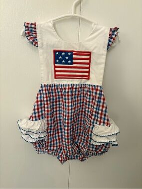 Girls' White Red & Blue Flag One-Piece Swim / Romper